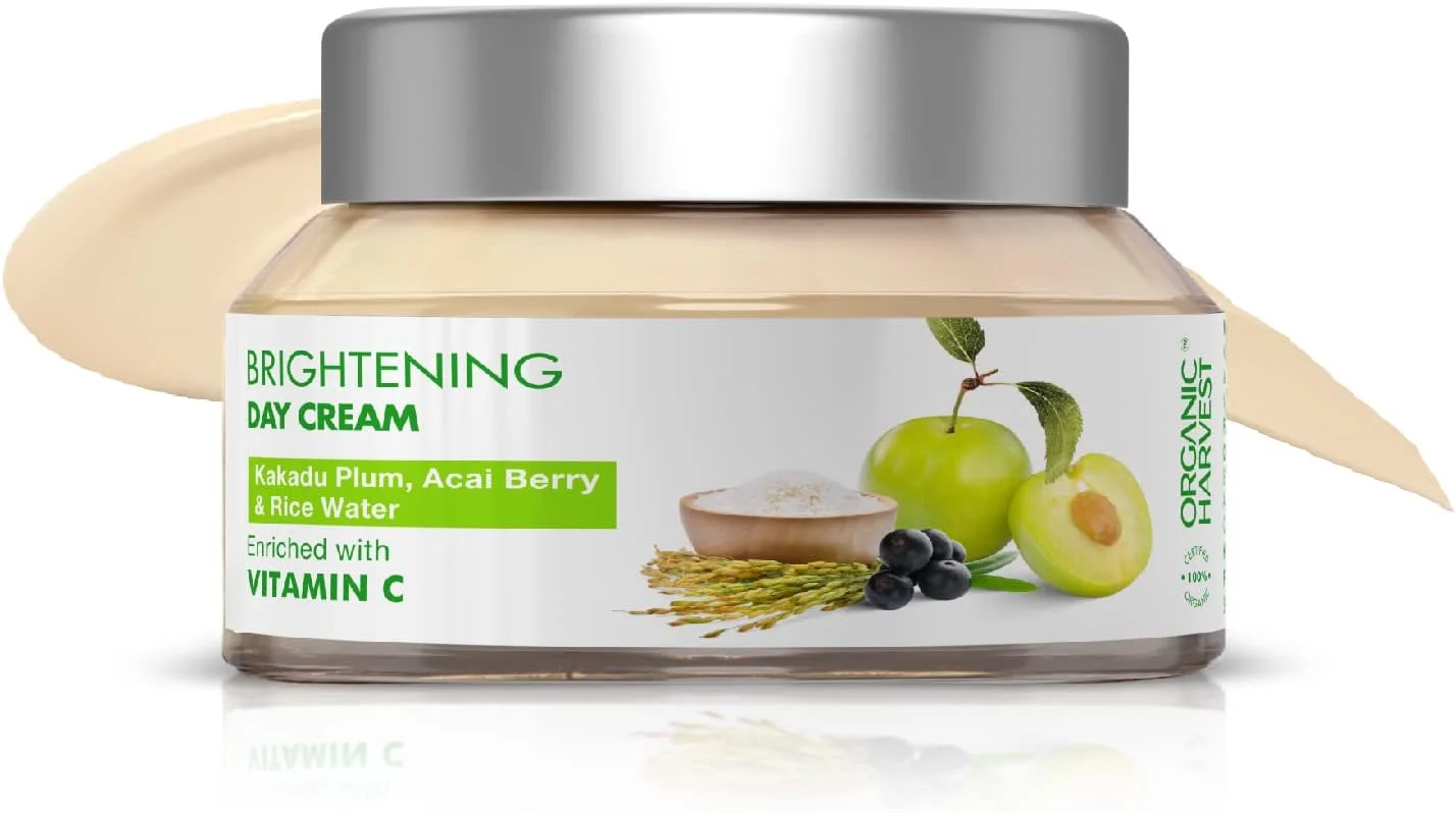 کرم روز و شب روشن کننده ارگانیک هاروست حاوی ویتامین C، آلو کاکادو، آکای بری و آب برنج مناسب آقایان و بانوان | 50 میلی لیتر (کرم روز)