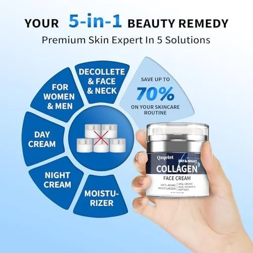 کرم صورت کلاژن، مرطوب کننده رتینول و اسید هیالورونیک، لوسیون آبرسان صورت ضد پیری برای زنان و مردان، مناسب روز و شب