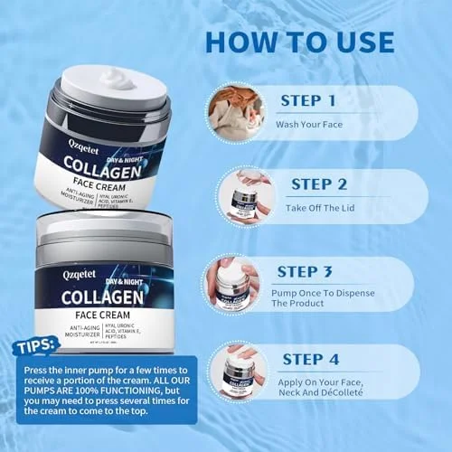کرم صورت کلاژن، مرطوب کننده رتینول و اسید هیالورونیک، لوسیون آبرسان صورت ضد پیری برای زنان و مردان، مناسب روز و شب