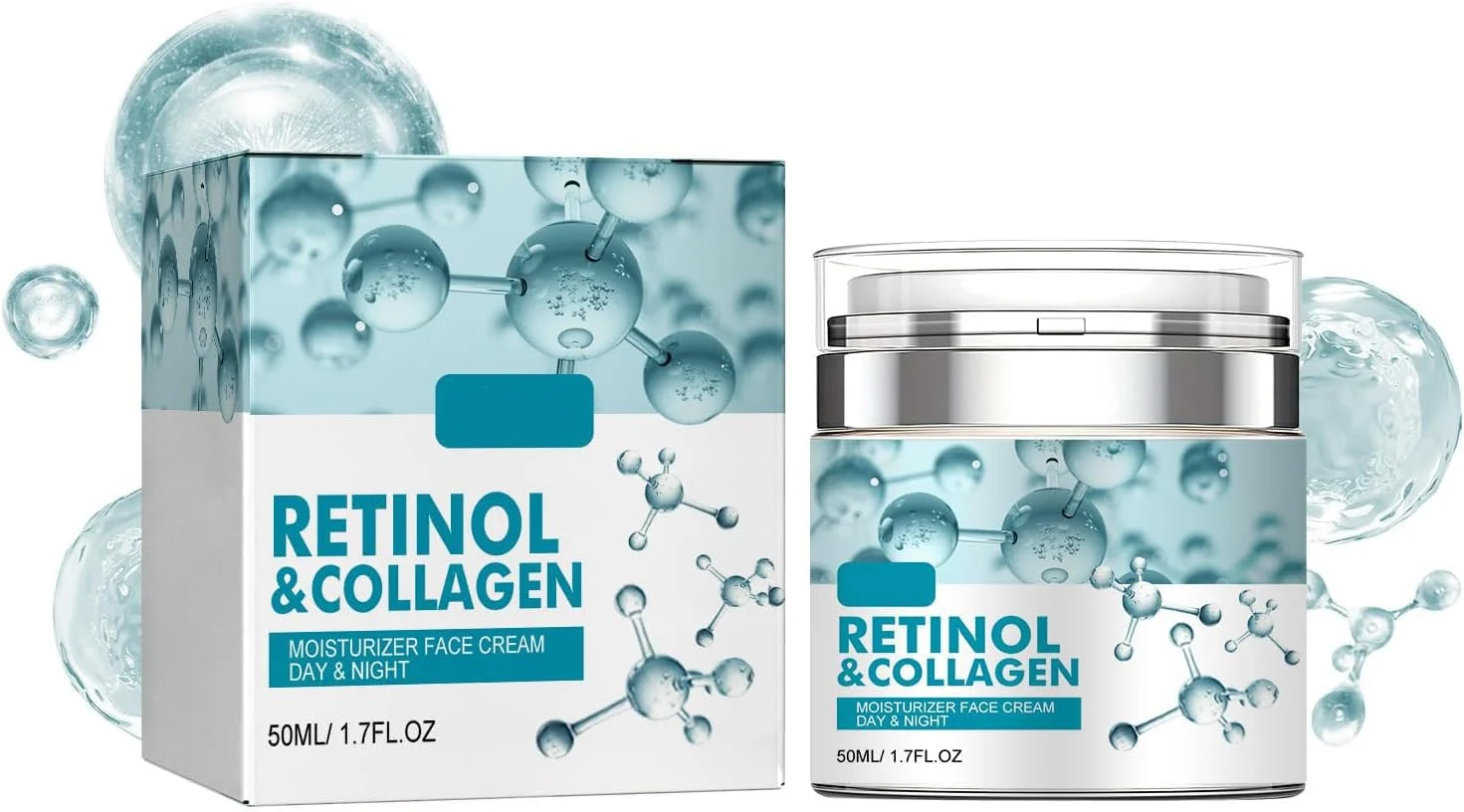 کرم صورت حاوی رتینول KASTWAVE، مرطوب کننده صورت با کلاژن و اسید هیالورونیک، کرم ضد پیری برای لیفت پوست، کرم روز و شب صورت برای کاهش چین و چروک، خطوط ریز و خشکی