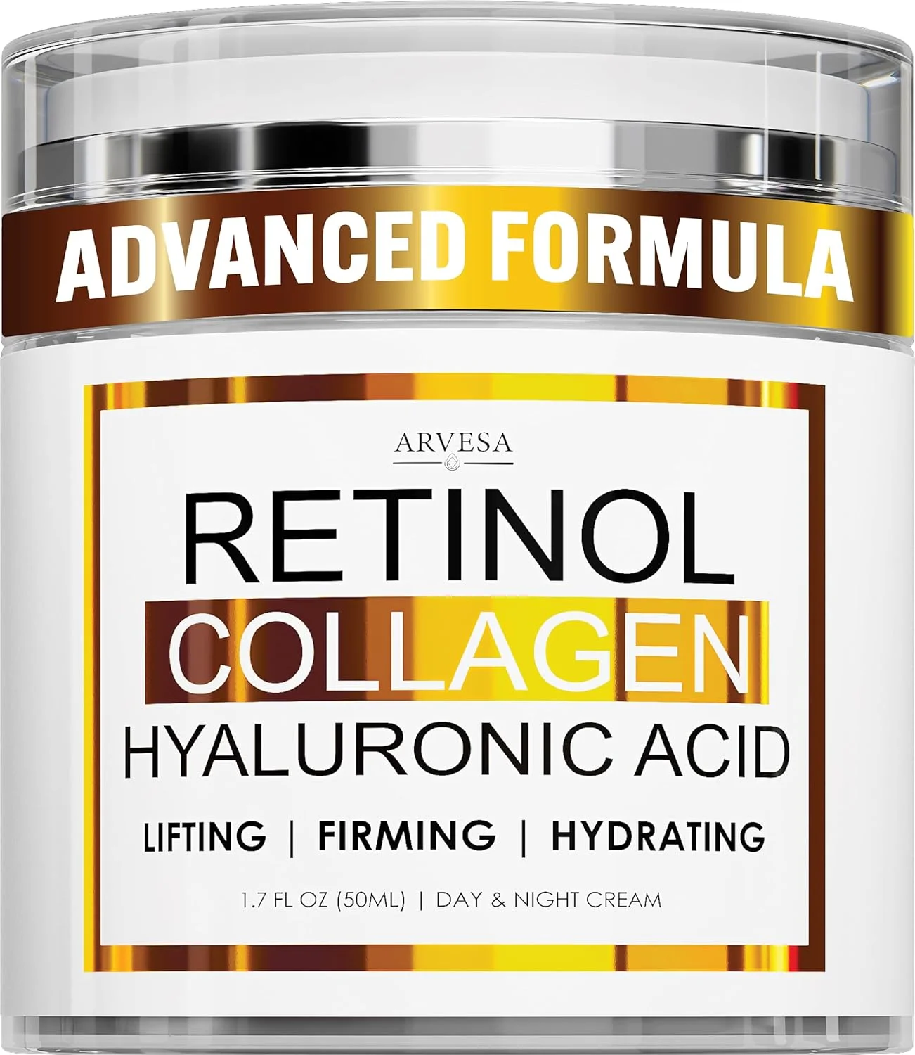 کرم صورت آرویسا حاوی رتینول - مرطوب کننده صورت با کلاژن و اسید هیالورونیک - کرم آبرسان ضد چروک برای زنان و مردان - مرطوب کننده روز و شب ضد پیری برای انواع پوست - ساخت آمریکا