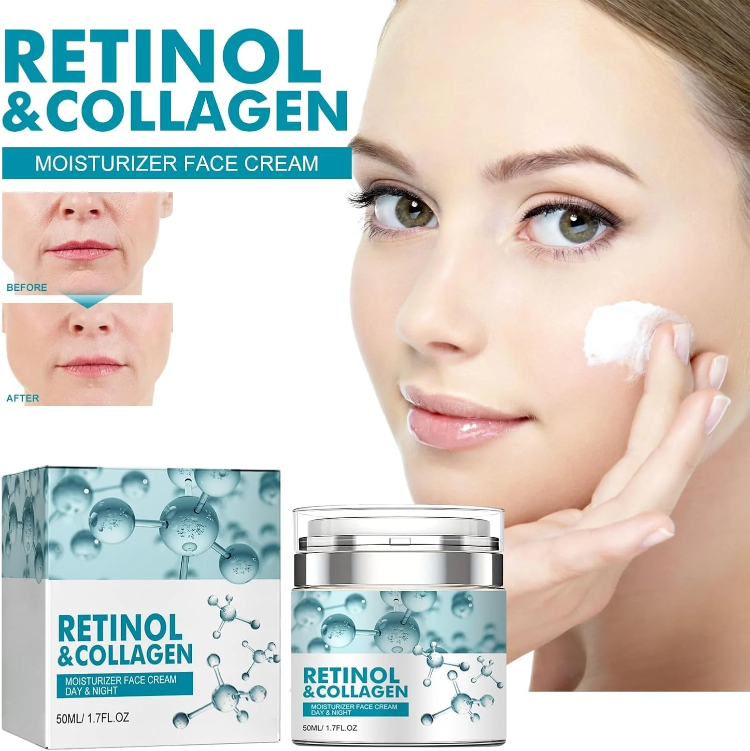 کرم صورت حاوی رتینول KASTWAVE، مرطوب کننده صورت با کلاژن و اسید هیالورونیک، کرم ضد پیری برای لیفت پوست، کرم روز و شب صورت برای کاهش چین و چروک، خطوط ریز و خشکی