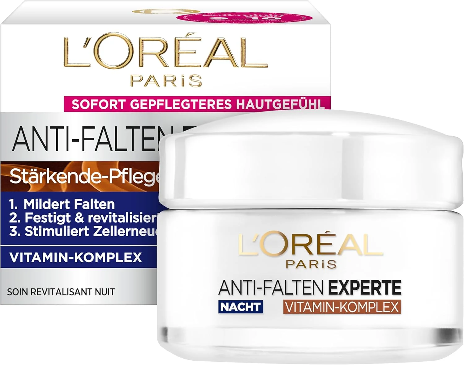 کرم شب لورآل پاریس برای صورت، کرم شب ضد پیری برای کاهش چین و چروک، ویتامین B3 و ویتامین E، تقویت کننده و احیا کننده پوست، متخصص ضد چروک، 1 عدد 50 میلی لیتر