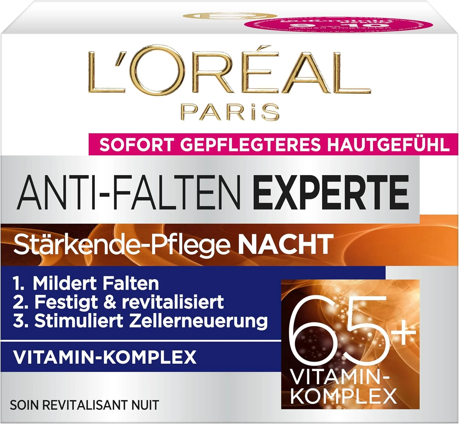 کرم شب لورآل پاریس برای صورت، کرم شب ضد پیری برای کاهش چین و چروک، ویتامین B3 و ویتامین E، تقویت کننده و احیا کننده پوست، متخصص ضد چروک، 1 عدد 50 میلی لیتر