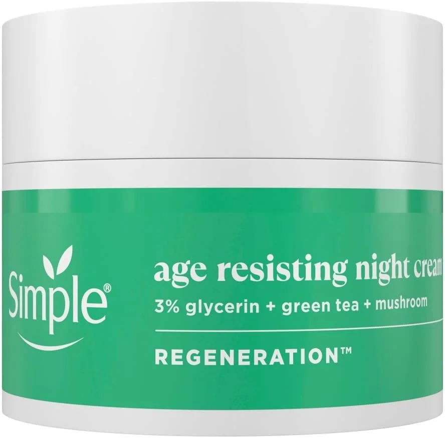 کرم شب بازسازی کننده و مقاوم در برابر پیری سیمپل حاوی 3% گلیسیرین، چای سبز و عصاره قارچ، مرطوب کننده برای جوانسازی پوست در طول شب 50 میلی لیتر