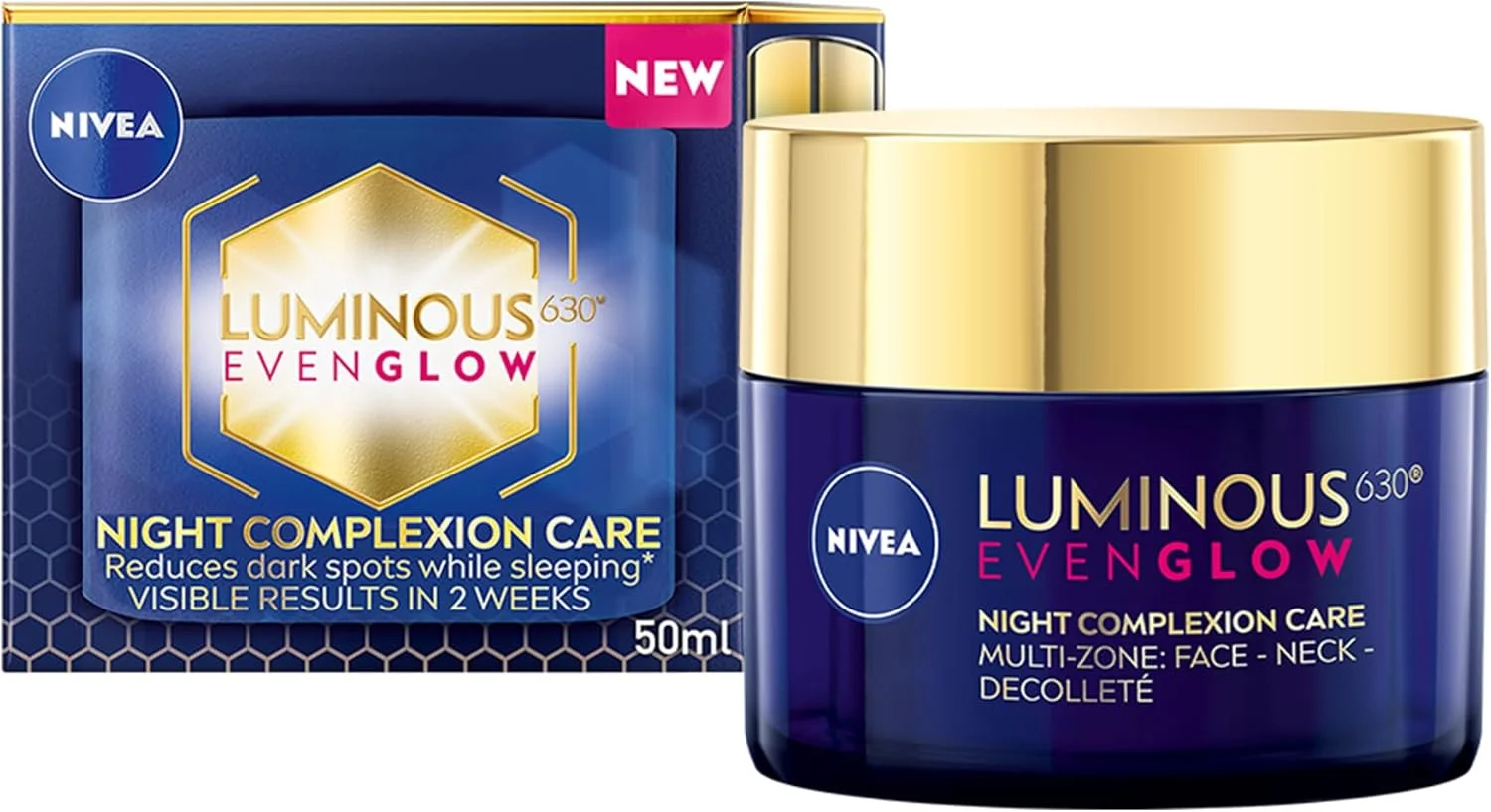 کرم شب ضد لک صورت نیوآ لومینوس 630، ترمیم کننده و احیا کننده پوست، پوست یکدست و بدون لک، حاوی هیالورونیک اسید آبرسان، 50 میلی لیتر