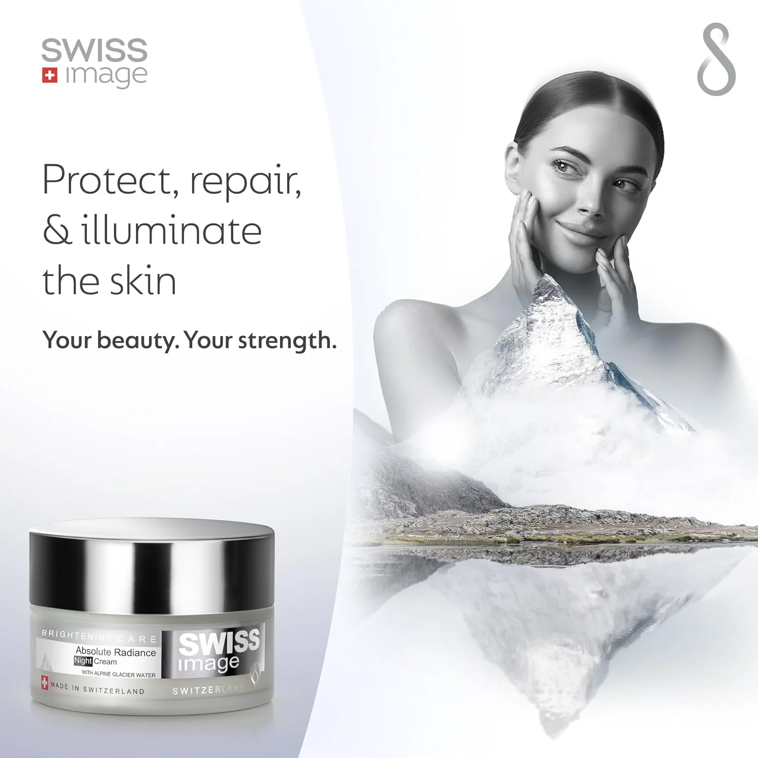 کرم شب درخشان کننده پوست سوئیس ایمیج حاوی نیاسینامید، کمپلکس وایت تن و آب یخچال های آلپ 50 میلی لیتر | افزایش درخشندگی، تقویت سد دفاعی پوست | حاوی شی باتر و سنتلا | مناسب انواع پوست | ساخت سوئیس