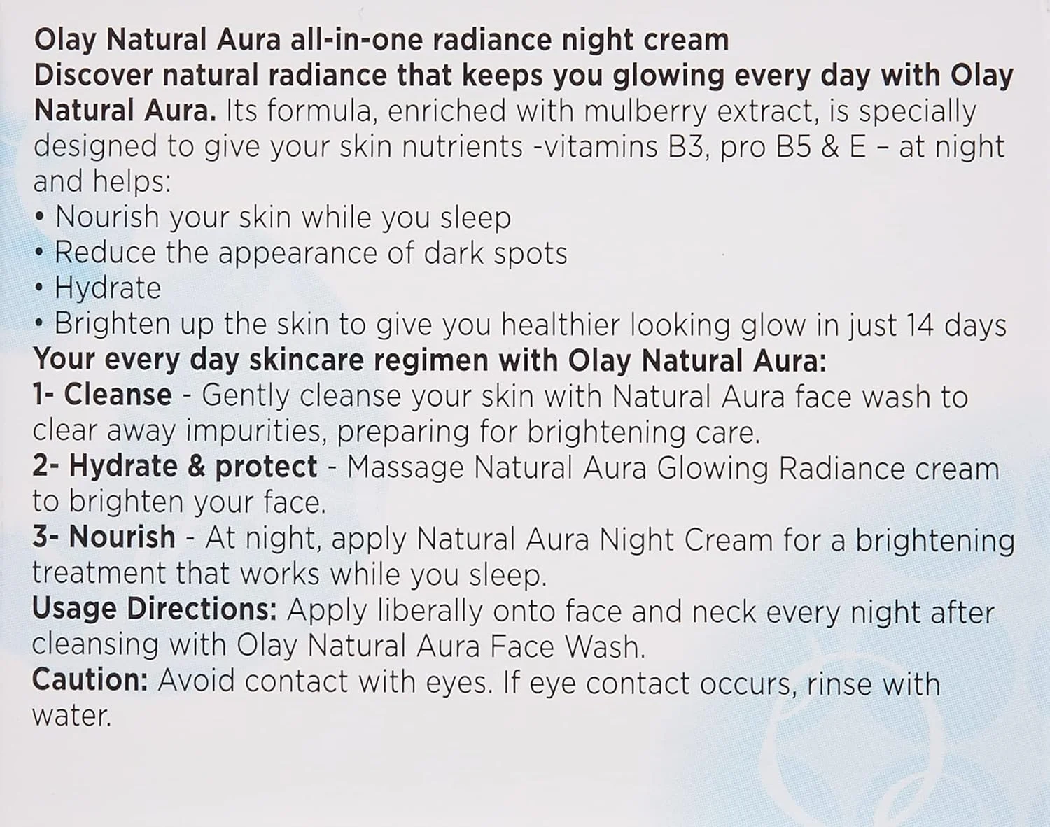 کرم شب روشن کننده و یکپارچه کننده رنگ پوست Olay Natural Aura حاوی عصاره توت، 50 گرم