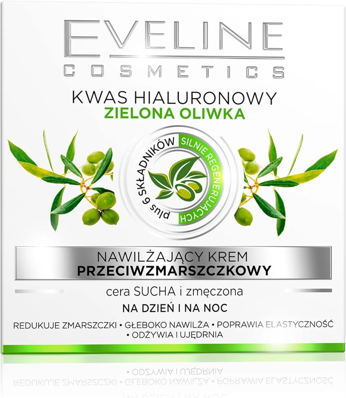 کرم مرطوب کننده روز و شب ضد چروک اسید هیالورونیک Eveline Cosmetics | غنی شده با زیتون سبز | ایده آل برای پوست های خشک و خسته | 50 میلی لیتر