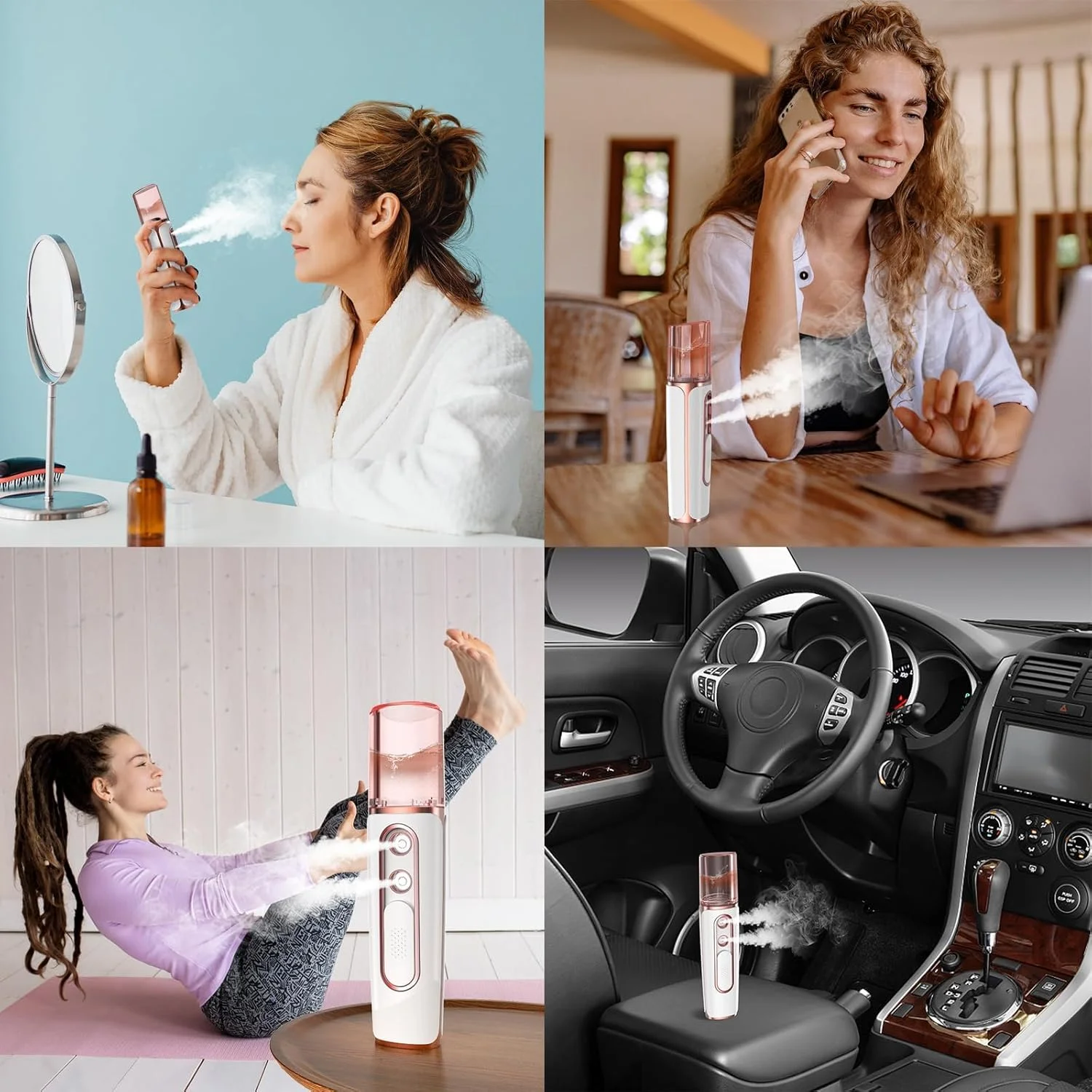 دستگاه نانو میست صورت آزونه، دستگاه بخور صورت با مخزن آب قابل مشاهده، با 2 نازل اسپری، قابل شارژ USB، مراقبت از پوست، آرایش روزانه، آبرسانی عمیق، صورتی