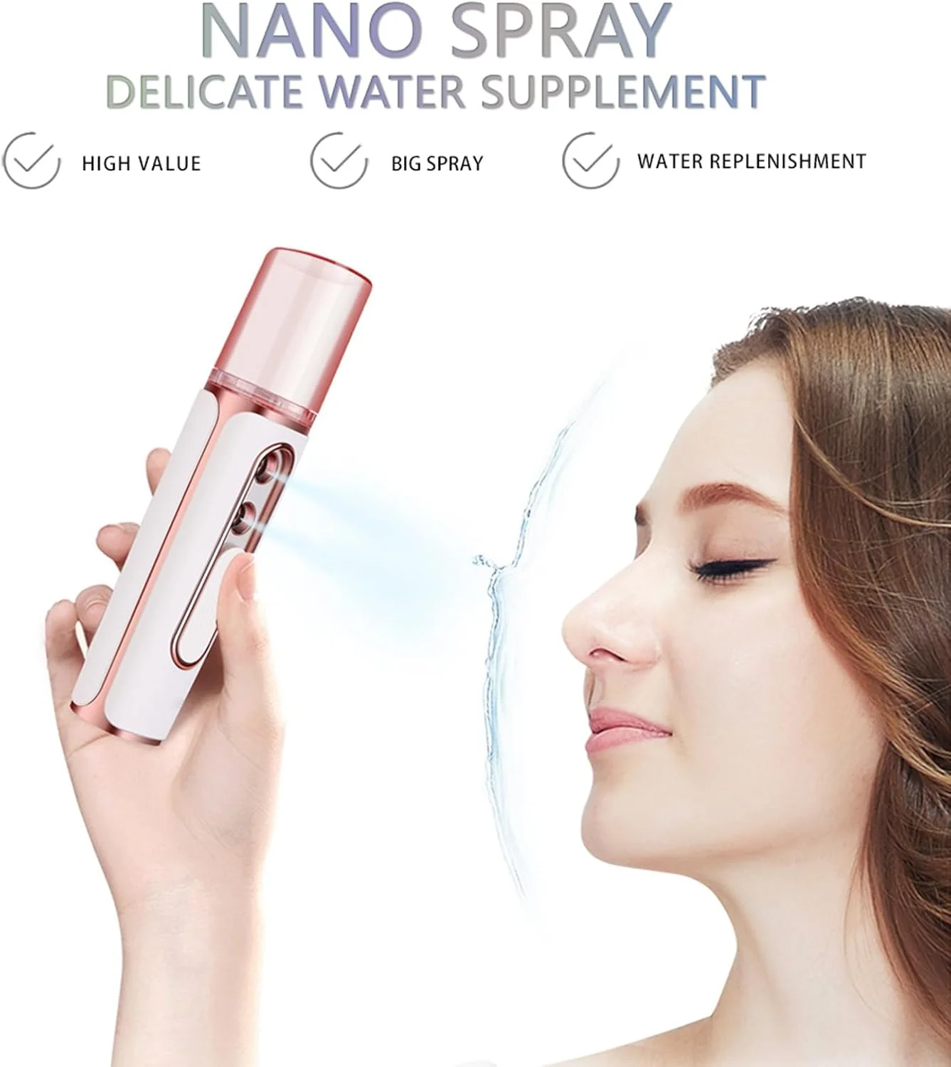 دستگاه نانو میست صورت آزونه، دستگاه بخور صورت با مخزن آب قابل مشاهده، با 2 نازل اسپری، قابل شارژ USB، مراقبت از پوست، آرایش روزانه، آبرسانی عمیق، صورتی