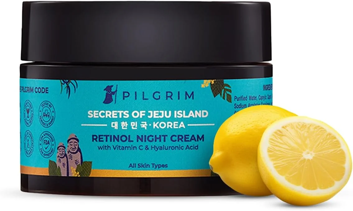 کرم شب ضد پیری حاوی رتینول، هیالورونیک اسید و ویتامین C پیلگریم | پوستی جوان، بدون چروک و درخشان داشته باشید | کرم ضد پیری برای پوست های چرب و خشک | مناسب آقایان و بانوان | مراقبت از پوست کره ای | 50 گرم