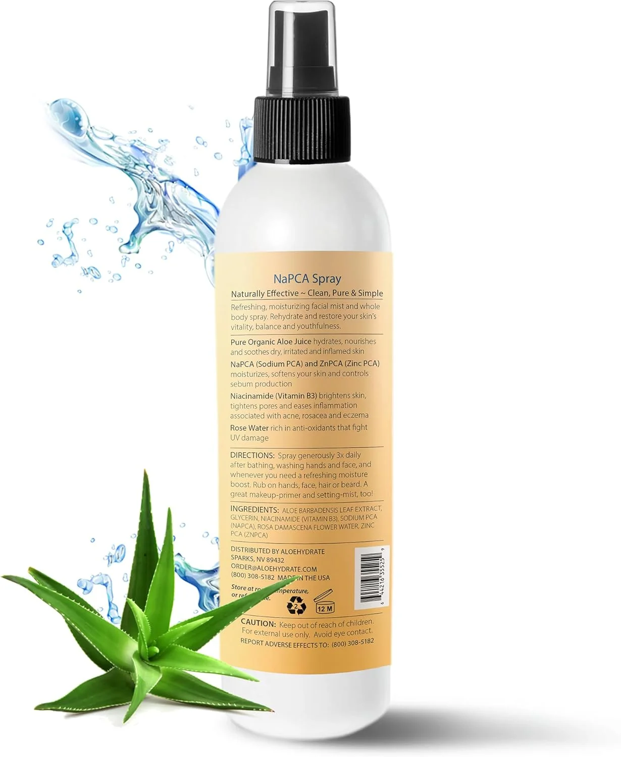 اسپری مرطوب کننده صورت و بدن NaPCA. طراوت بخش، آبرسان و احیا کننده. اسپری تسکین دهنده صورت و بدن - سدیم PCA، نیاسینامید، روی، گلاب در آلوئه ورا. مناسب برای انواع پوست، مناسب برای مراقبت از تتو.