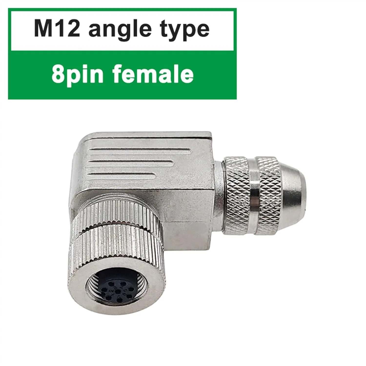 اتصال دهنده سنسور M12 نر مادگی با شیلد محافظ سیگنال، پلاگ فلزی 4، 5، 8 پین، اتصال رزوه ای پیچی نوع A، 1 عدد (رنگ: زاویه دار 8 پین مادگی)