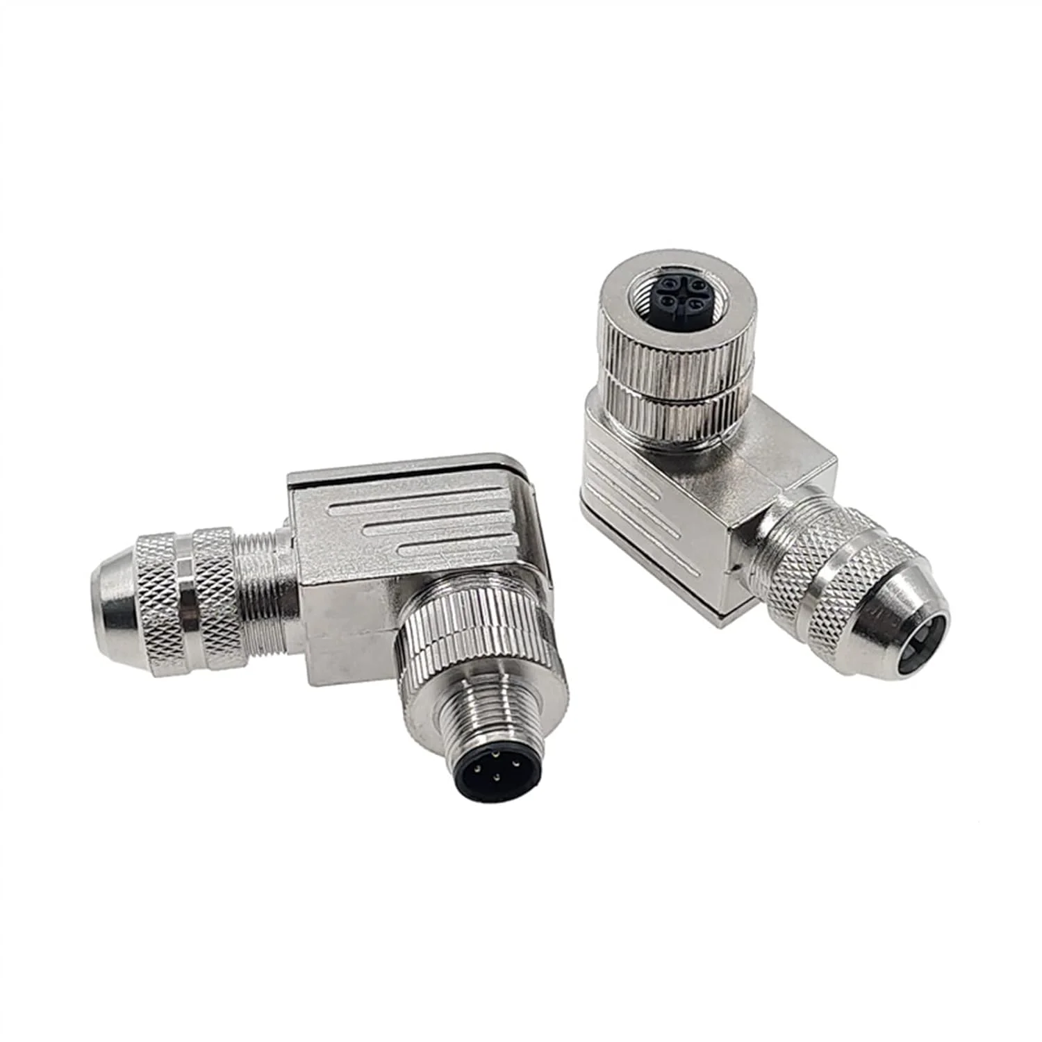 اتصال دهنده سنسور M12 نر مادگی با شیلد محافظ سیگنال، پلاگ فلزی 4، 5، 8 پین، اتصال رزوه ای پیچی نوع A، 1 عدد (رنگ: زاویه دار 8 پین مادگی)