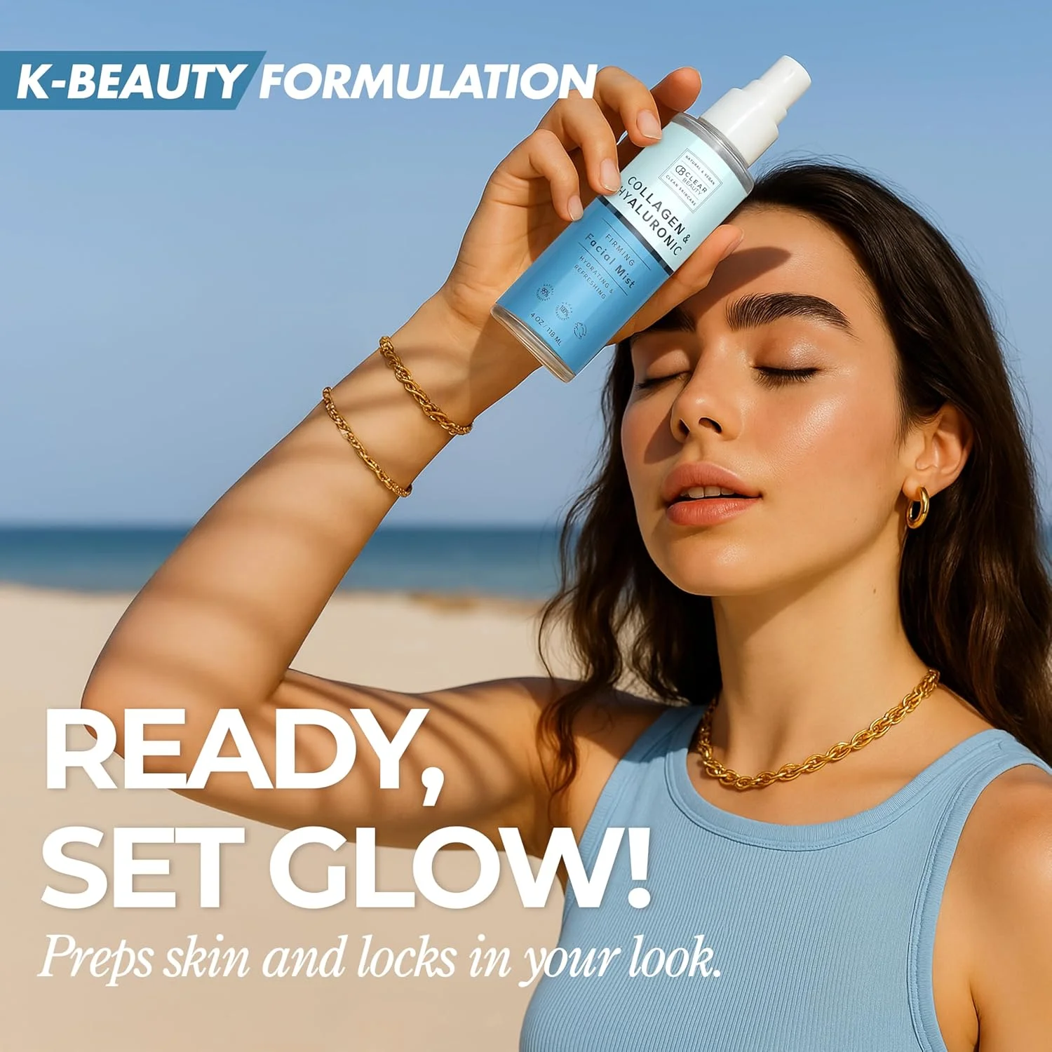 اسپری صورت هیالورونیک اسید و کلاژن کلیر بیوتی - تست شده توسط متخصص پوست، مرطوب کننده و تقویت کننده پوست، ضد پیری، مواد طبیعی، بدون تست حیوانی، 95% طبیعی - مناسب برای انواع پوست - 120 میلی لیتر