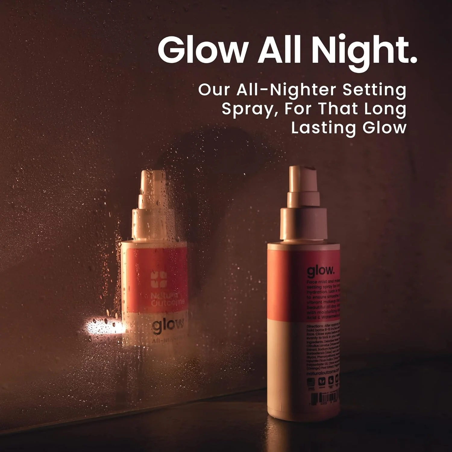 اسپری تثبیت کننده آرایش درخشان نچرال اوت‌کام، مات کننده، میست صورت ماندگار با اسید هیالورونیک و هندوانه | فرمول وگان بدون روغن برای انواع پوست ۱۲۰ میل