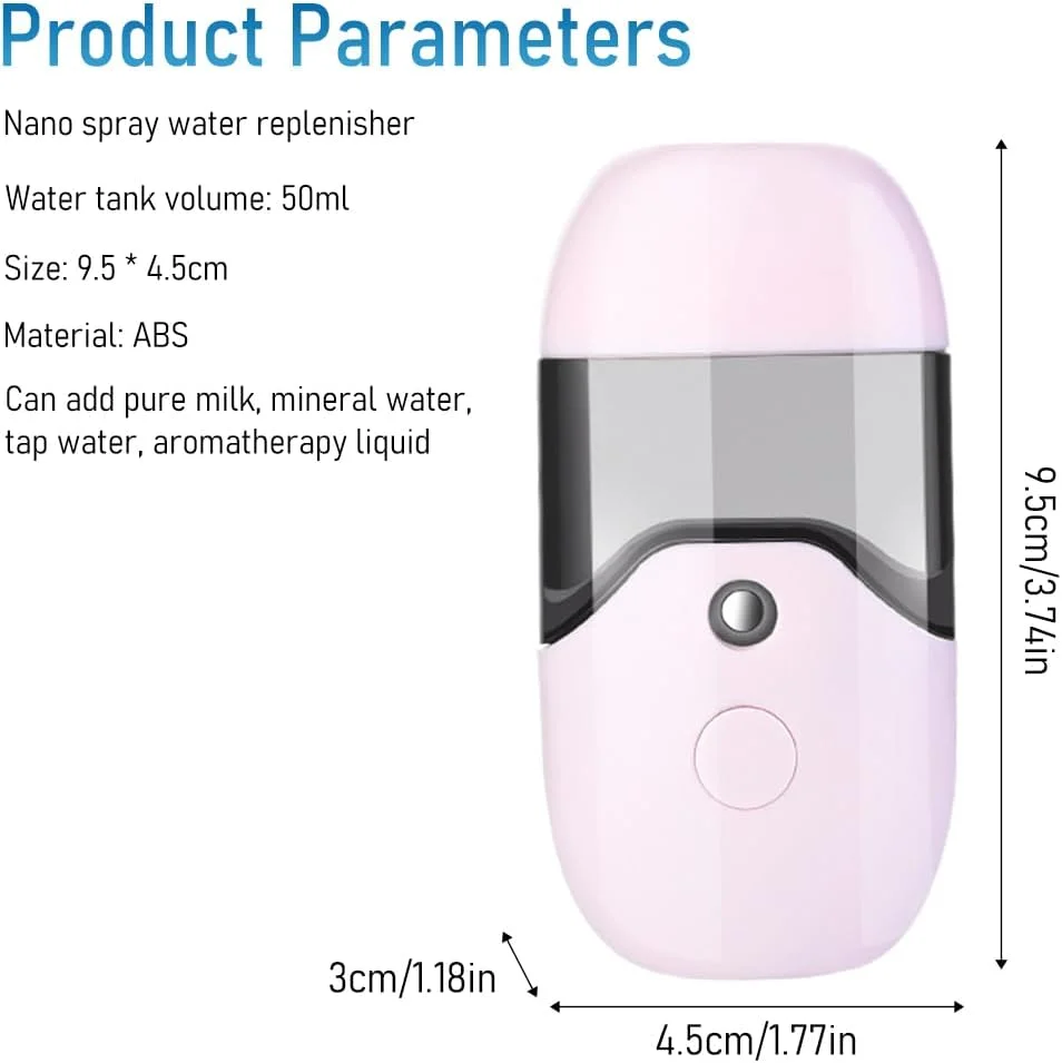 دستگاه نانو اسپری مه صورت، دستگاه مینی قابل حمل 50 میلی لیتری نانو اسپری مه صورت، دستگاه مراقبت از پوست زیبایی قابل شارژ USB برای آبرسانی صورت، آرایش روزانه