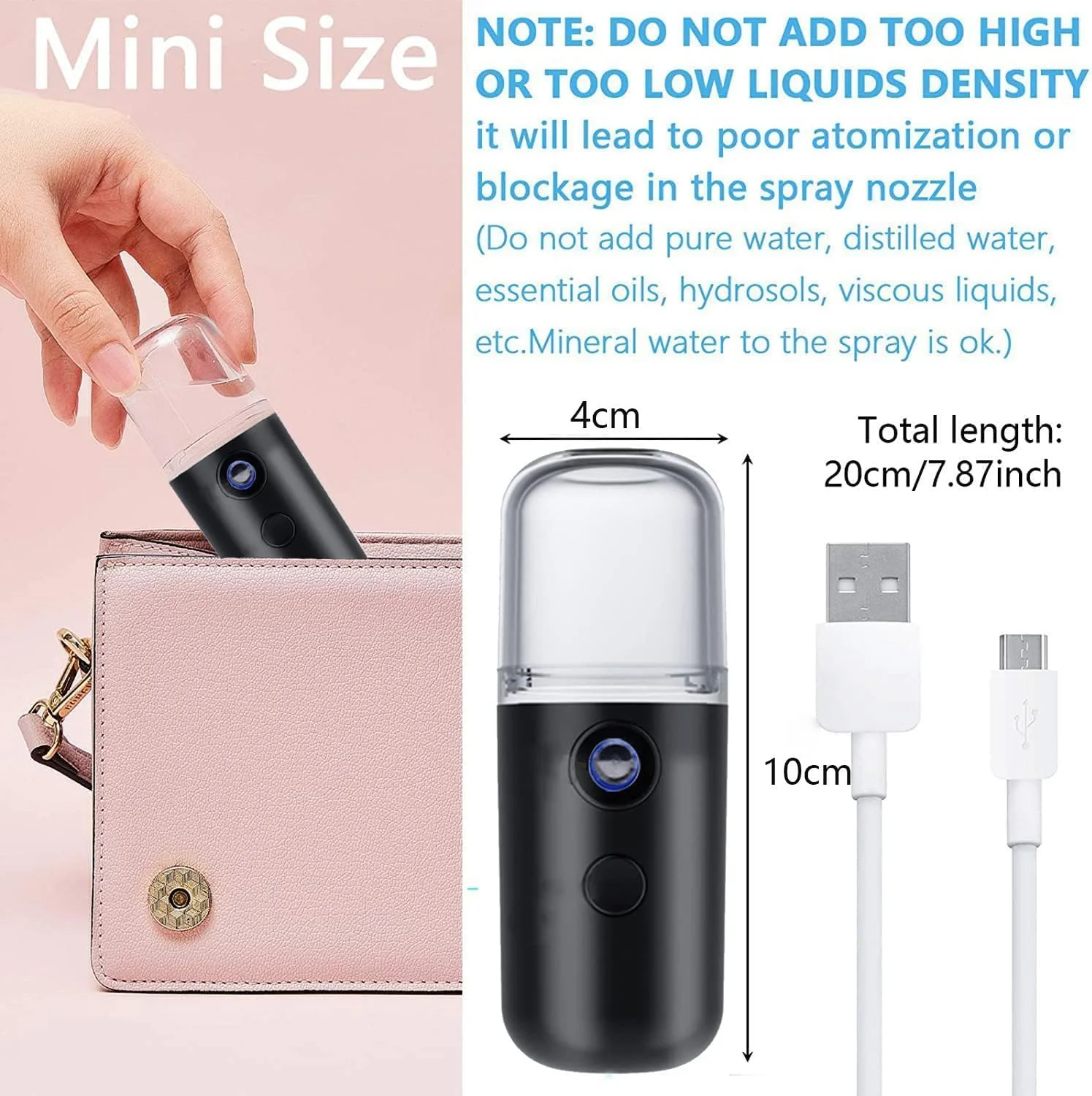 اسپری نانو مه پاش مدل X spring، مشکی 30 میلی لیتر، مرطوب کننده قابل حمل صورت، اسپری فوق العاده ریز آبرسان برای مراقبت از پوست و آرایش، بخور نانو شارژی برای صورت و اکستنشن مژه