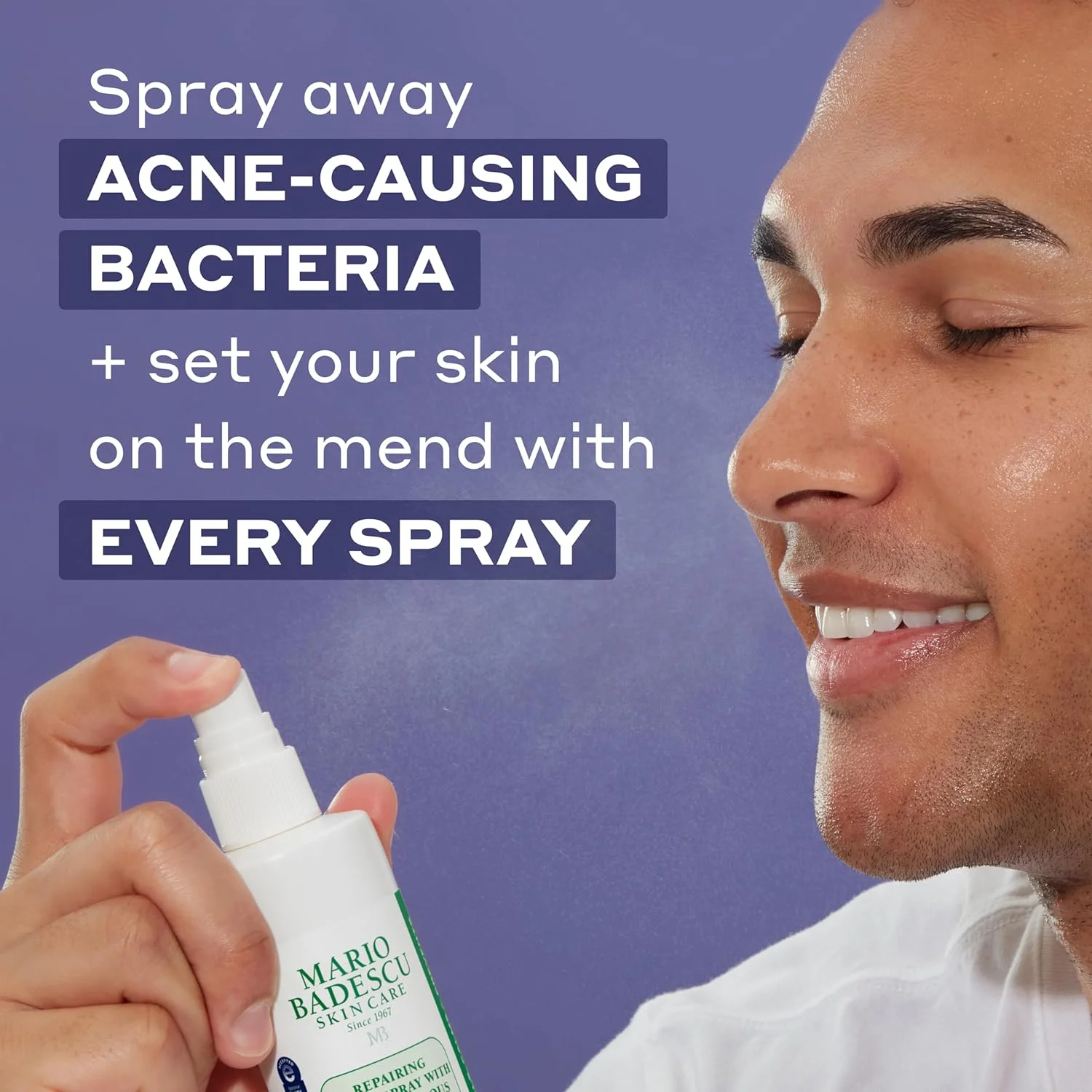 اسپری صورت ترمیم کننده ماریو بادِسکو حاوی اسید هیپوکلروس - تسکین دهنده و آبرسان پوست ملتهب و تحریک شده، کاهش قرمزی و التهابات - متعادل کننده pH، پاک کننده غیر تحریک کننده، بدون عطر، 118 میلی لیتر