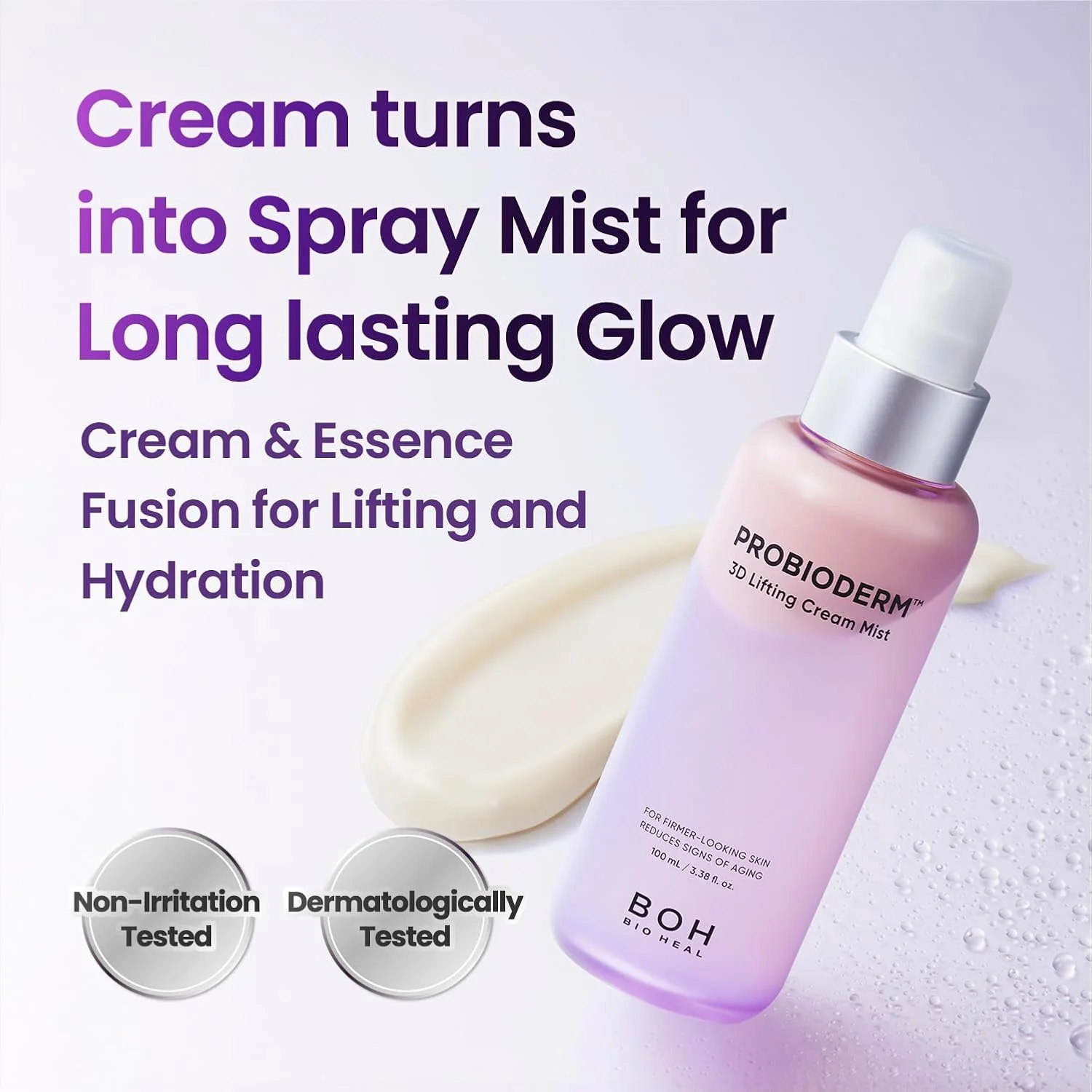 اسپری کرم لیفتینگ سه بعدی BIOHEAL BOH Probioderm™ حجم ۱۰۰ میلی لیتر | مرطوب کننده صورت، اسپری سرم درخشان کننده و آبرسان، اسپری صورت مرطوب کننده و افزایش دهنده خاصیت ارتجاعی برای صورت، گردن و ناحیه دکلته