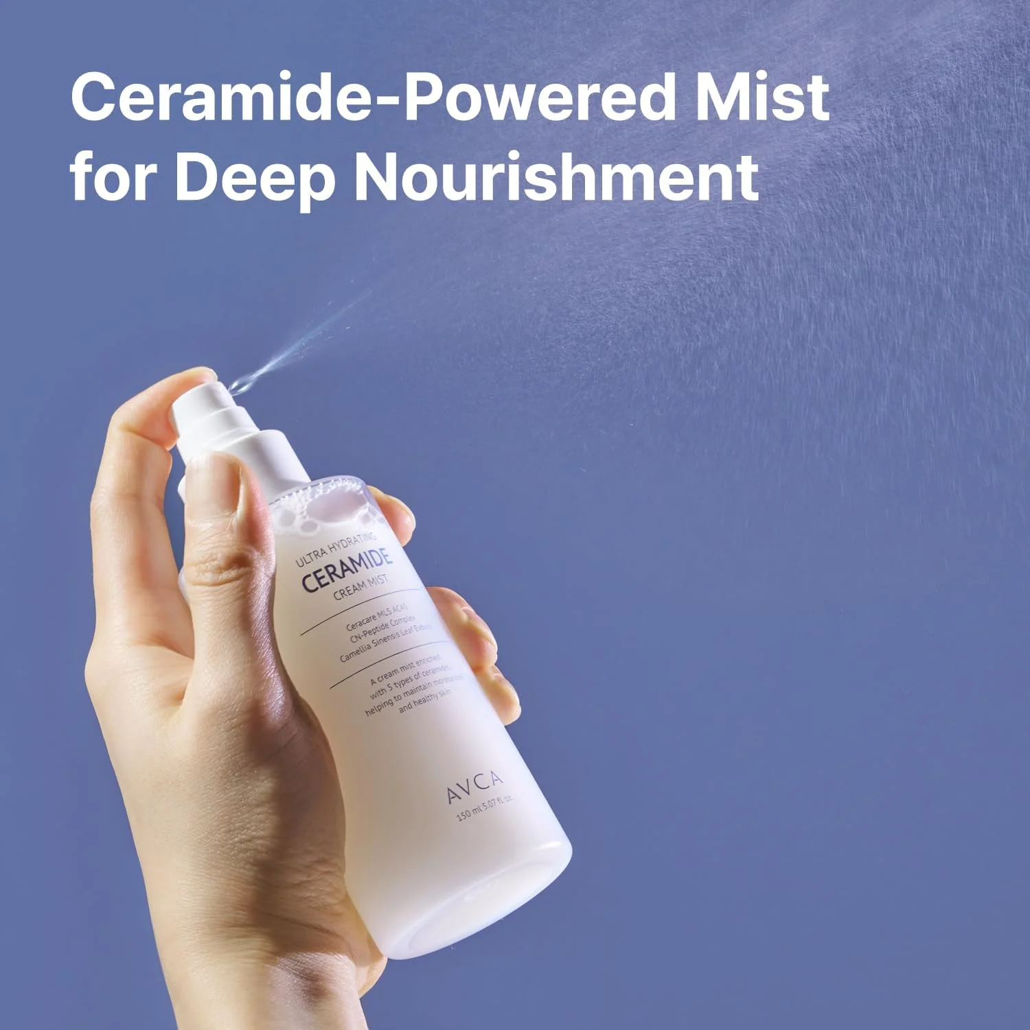 اسپری کرم سرامید آبرسان فوق العاده AVCA - اسپری صورت شیری با 5 سرامید برای رطوبت عمیق، تسکین دهنده و درخشش شبنم دار، اسپری صورت آبرسان سبک وزن برای انواع پوست (150 میلی لیتر)