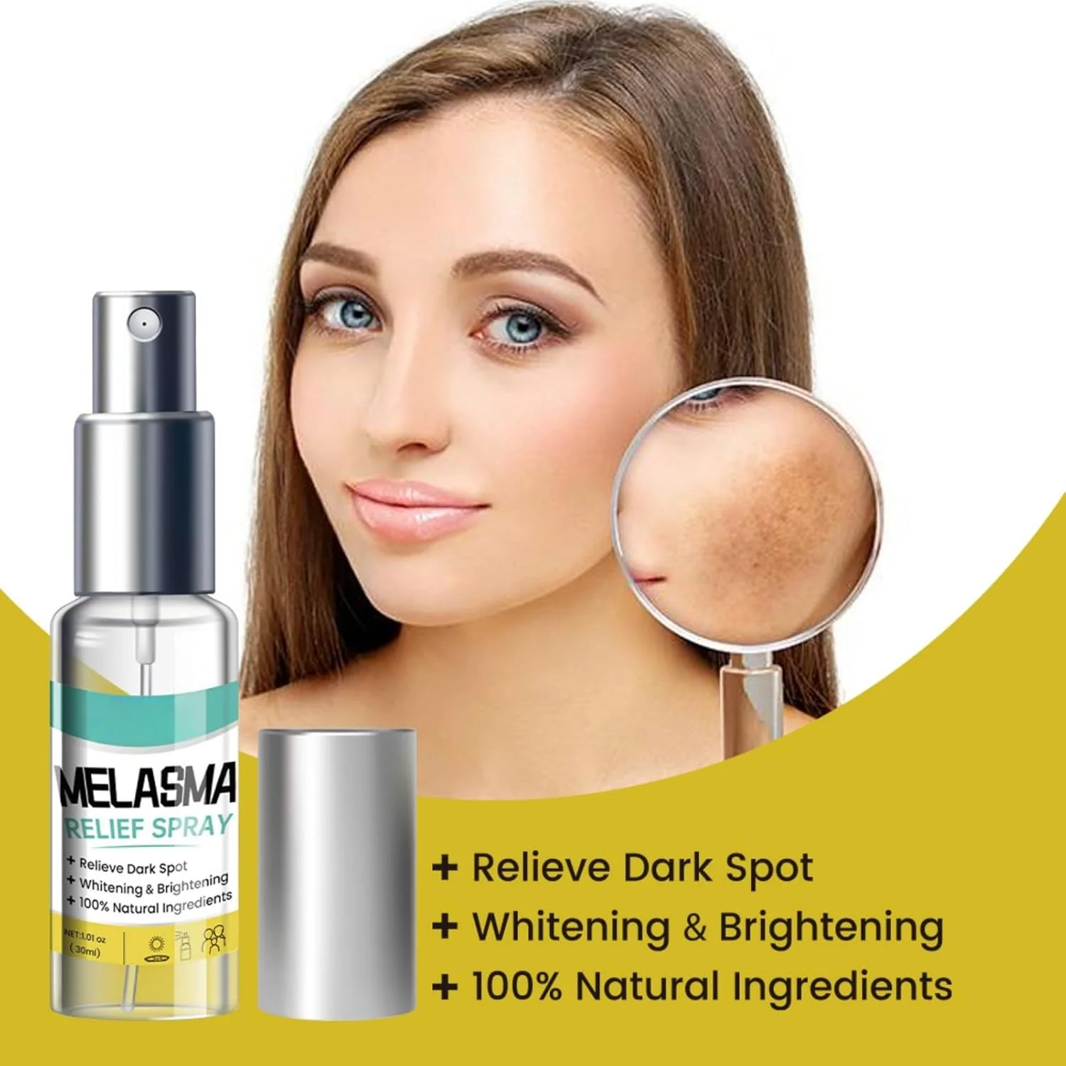 اسپری رفع ملاسما، اسپری مراقبت از لک صورت 30 میلی لیتری برای صاف و آبرسانی پوست، هدف قرار دادن لکه های تیره، ملاسما، آسیب های ناشی از نور خورشید، ایجاد سفتی پوست و مرطوب سازی عمیق، فرمول طراوت بخش