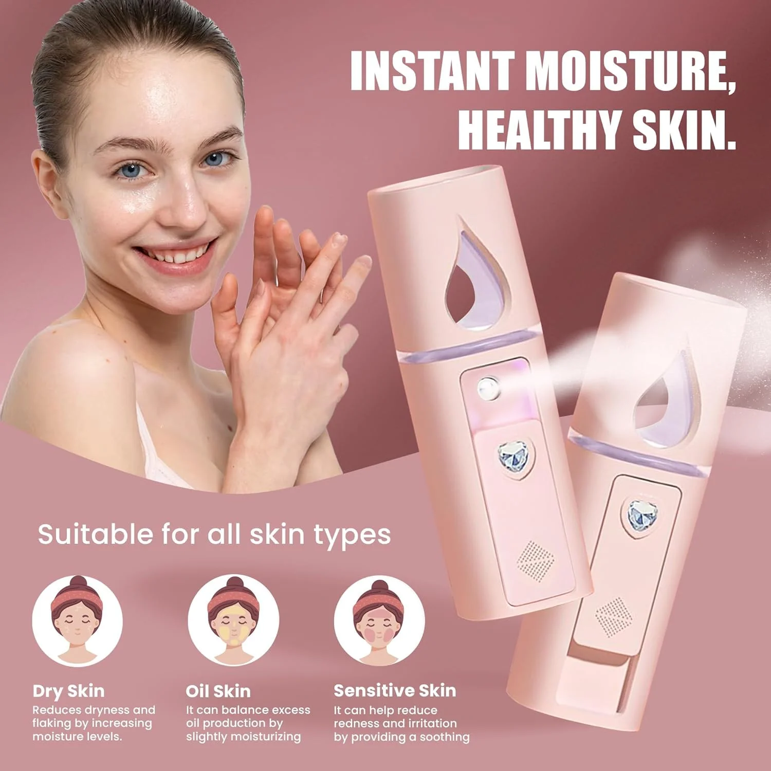 اسپری مینی نانو مه پاش قابل شارژ USB، بخور صورت نانو، مه پاش صورت نانو قابل حمل، مخزن آب بصری، نانو میستر برای اکستنشن مژه، مراقبت از پوست، مرطوب کننده و آبرسانی آرایش