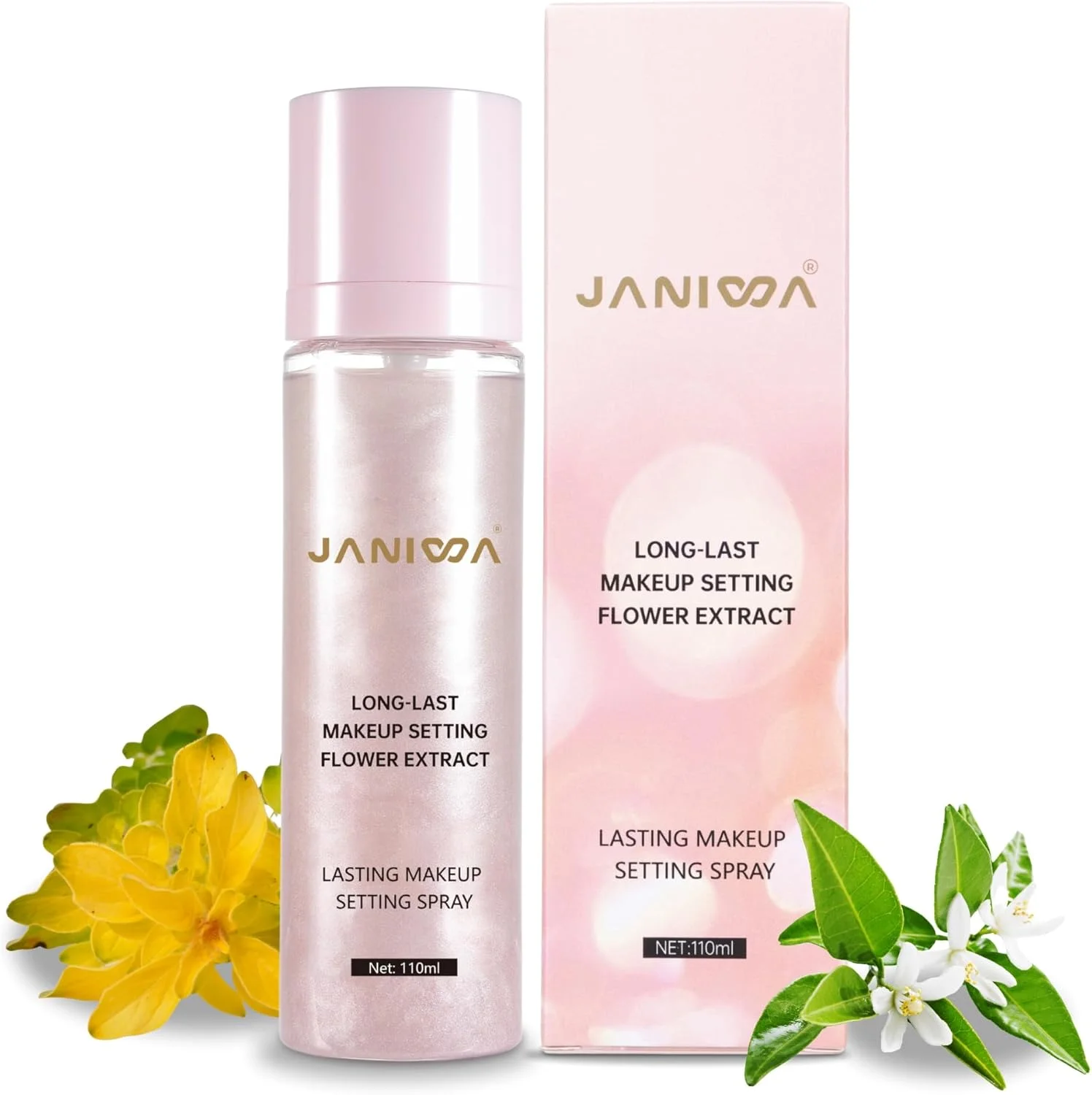 اسپری تثبیت کننده آرایش گیاهی JANIWA (۱۱۰ میلی لیتر) | نمای نهایی مات طبیعی | تثبیت کننده آرایش ماندگار | آبرسان و کنترل چربی با عصاره گل | بدون تست حیوانی، بدون پارابن و الکل (اکلیلی)