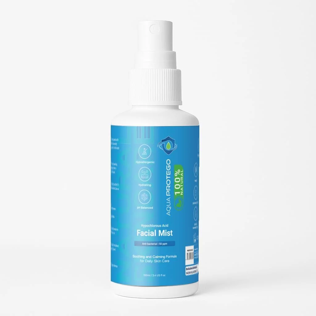 اسپری مه صورت هیپوکلروس اسید – اسپری آبرسان صورت HOCl | تونر همه کاره، تسکین دهنده و طراوت بخش صورت – بدون الکل و متعادل با pH، ایمن برای انواع پوست (100 میلی لیتر)