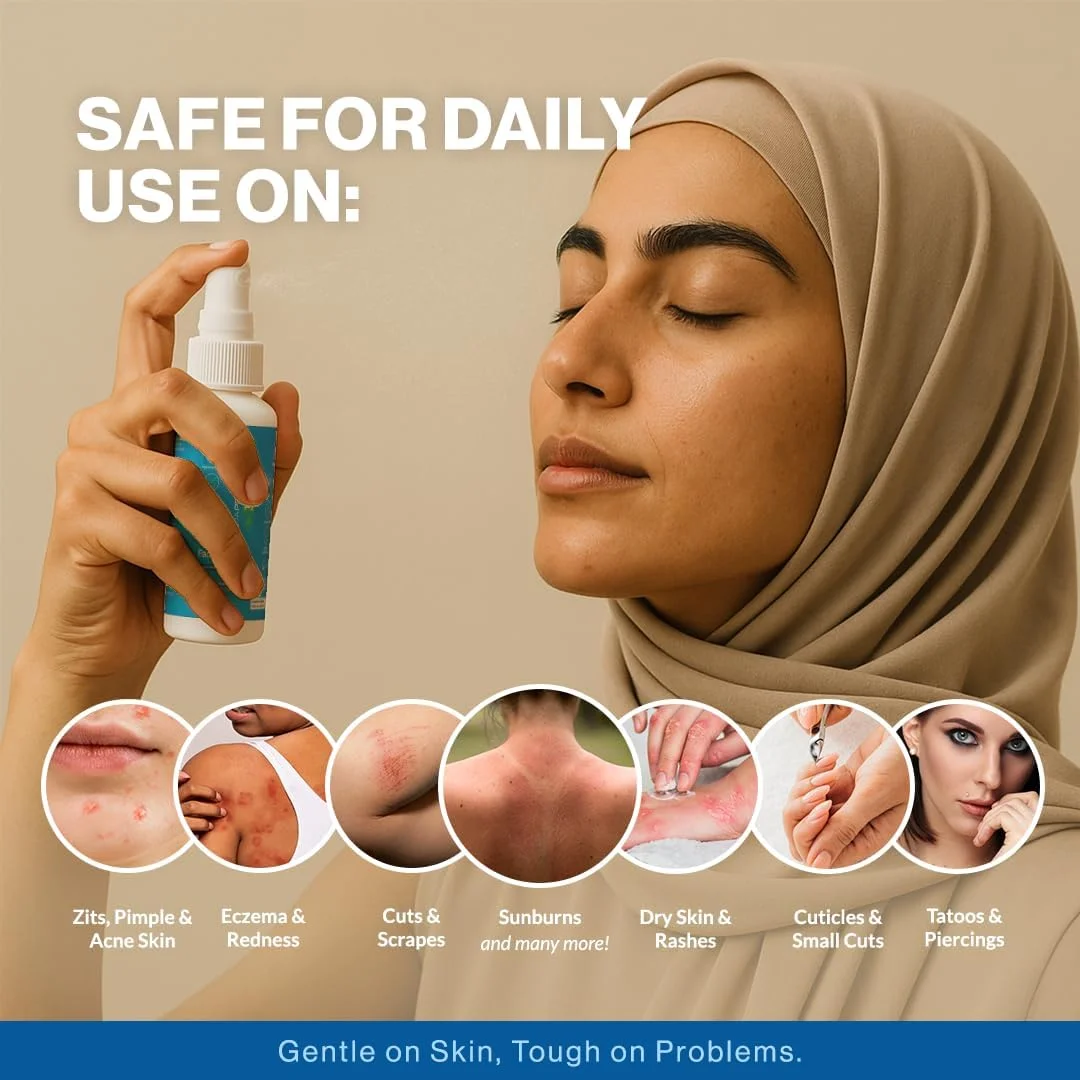 اسپری مه صورت هیپوکلروس اسید – اسپری آبرسان صورت HOCl | تونر همه کاره، تسکین دهنده و طراوت بخش صورت – بدون الکل و متعادل با pH، ایمن برای انواع پوست (100 میلی لیتر)