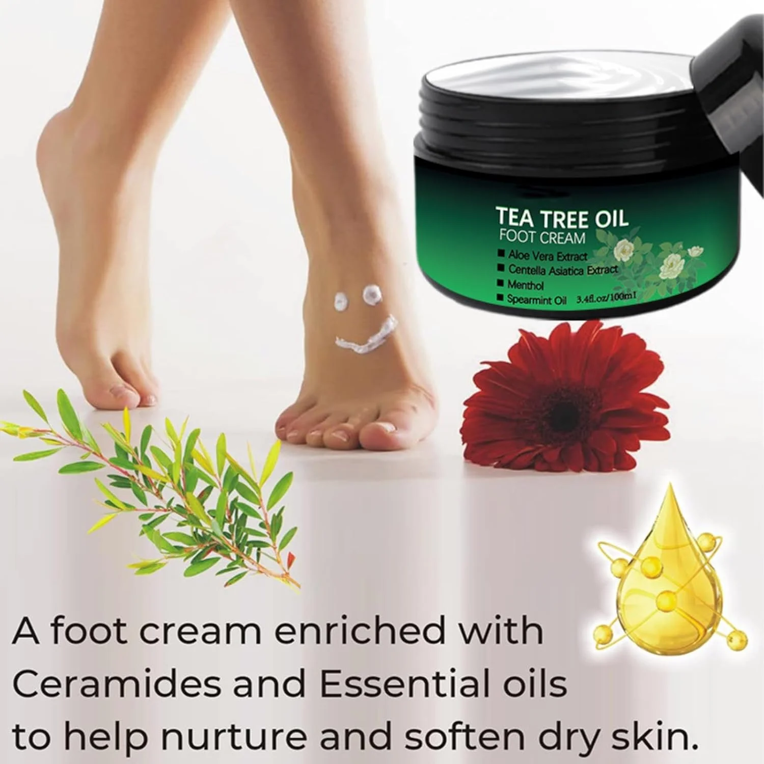 کرم پا حاوی روغن درخت چای برای پاشنه های ترک خورده و پینه بسته، کرم مرطوب کننده پا و دست برای پوست های سخت، درمان ترمیم کننده و نرم کننده عمیق برای پاها، ایده آل برای مراقبت روزانه از پا