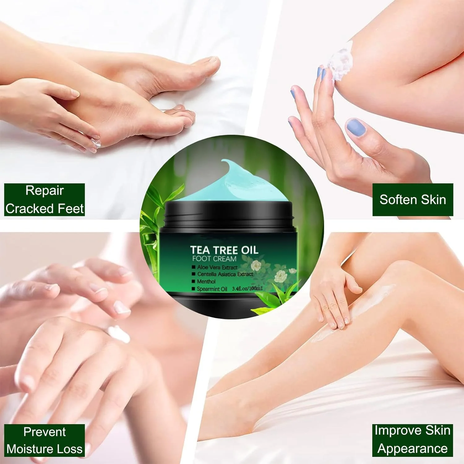 کرم پا حاوی روغن درخت چای برای پاشنه های ترک خورده و پینه بسته، کرم مرطوب کننده پا و دست برای پوست های سخت، درمان ترمیم کننده و نرم کننده عمیق برای پاها، ایده آل برای مراقبت روزانه از پا