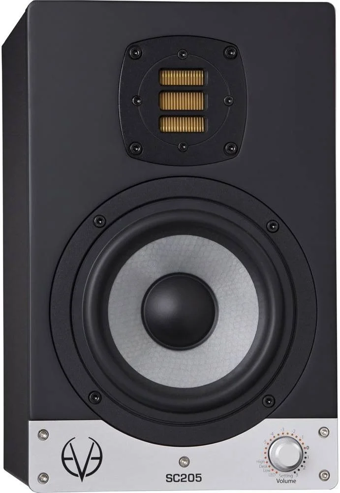 مانیتور استودیویی اکتیو دو طرفه Eve Audio SC205 - ووفر 5 اینچی، توییتر AMT RS1، طراحی بای-امپ، فیلترهای مبتنی بر DSP و کنترل صدا، طراحی پورت باس، کانکتورهای ورودی XLR و RCA، تکی، مشکی