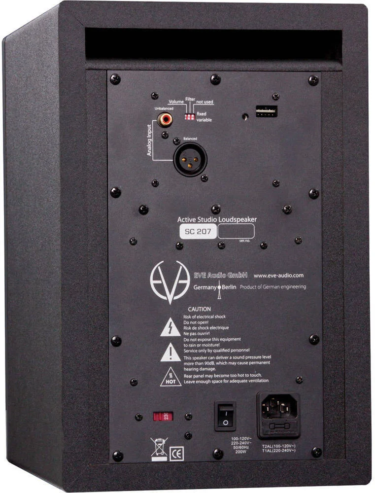 مانیتور استودیویی اکتیو دو طرفه Eve Audio SC207 - ووفر 7 اینچی، طراحی Bi-Amped، فیلترها و کنترل صدا مبتنی بر DSP، توییتر AMT RS2، اتصالات ورودی XLR و RCA، طراحی پورت باس، تکی، مشکی | S