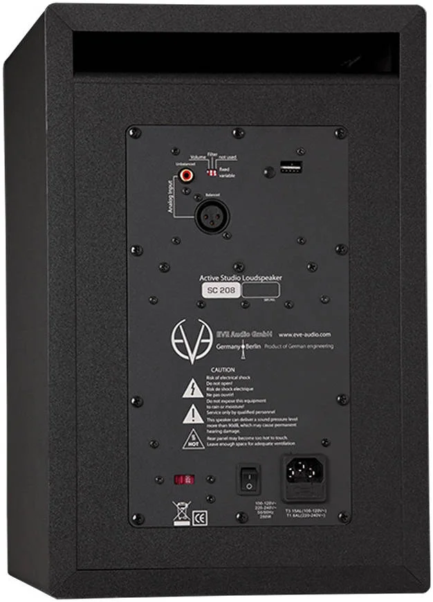 مانیتور استودیویی اکتیو دو طرفه Eve Audio SC208 - ووفر 8 اینچی، توییتر AMT RS2، طراحی بای-امپ، فیلترها و کنترل صدا مبتنی بر DSP، طراحی پورت باس، کانکتورهای ورودی XLR و RCA، تکی، مشکی