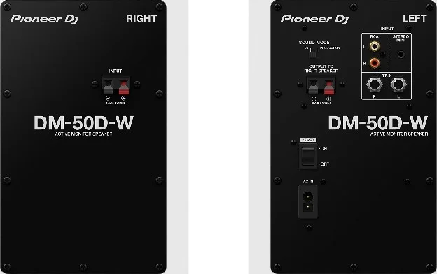 اسپیکرهای مانیتورینگ رومیزی اکتیو پایونیر DJ DM-50D، ووفر 5 اینچی، 2-Way Bass Reflex، ورودی های RCA/Mini Jack/TRS، مصرف برق 25 وات، امپدانس 10 کیلو اهم، AC 100-240V، جفت سفید | DM-50D-W