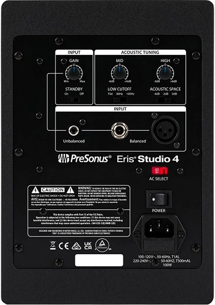 مانیتور استودیویی PreSonus Eris Studio 4، ووفر کامپوزیت الیاف شیشه بافته 4.5 اینچی، تیوتر گنبدی ابریشمی 1 اینچی با جرم فوق العاده کم، XLR بالانس، TRS بالانس 1/4 اینچی RCA غیر بالانس، مشکی | 2777504126