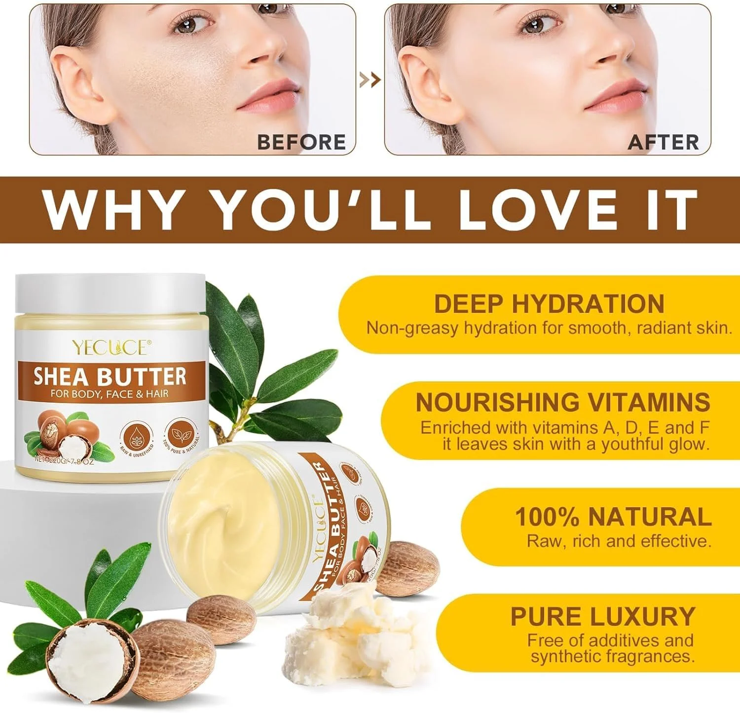 کره سفت کننده پوست نارگیل، کرم بدن کلاژن، لوسیون مرطوب کننده برای علائم کشش، روغن سفت کننده برای سلولیت، مرطوب کننده نارگیل مراقبت طبیعی پوست