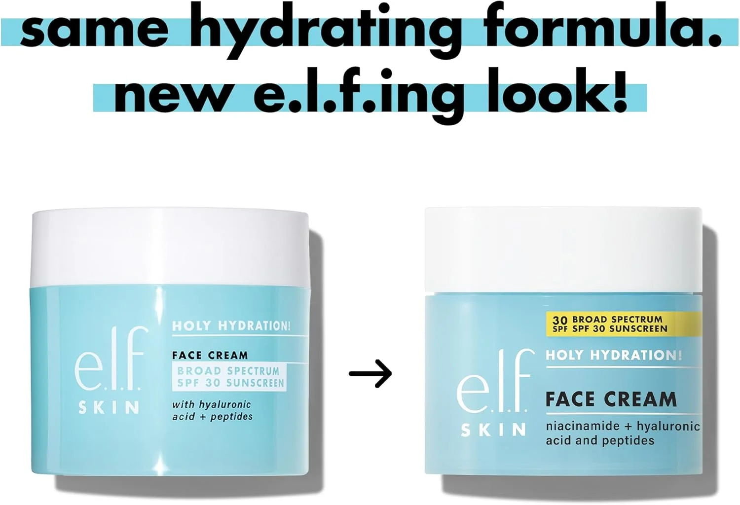 کرم صورت آبرسان قوی e.l.f. SKIN Holy Hydration! - طیف گسترده SPF 30، مرطوب کننده و نرم کننده پوست، جذب سریع و فوق العاده آبرسان، 50 گرم