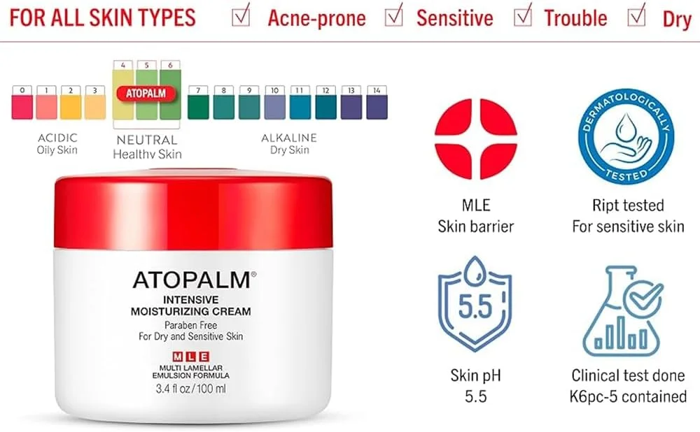 کرم مرطوب کننده قوی ATOPALM برای پوست خشک و حساس، مرطوب کننده صورت، احیا کننده رطوبت، بدون پارابن، کرم سرامید محافظت کننده پوست، 100 میلی لیتر