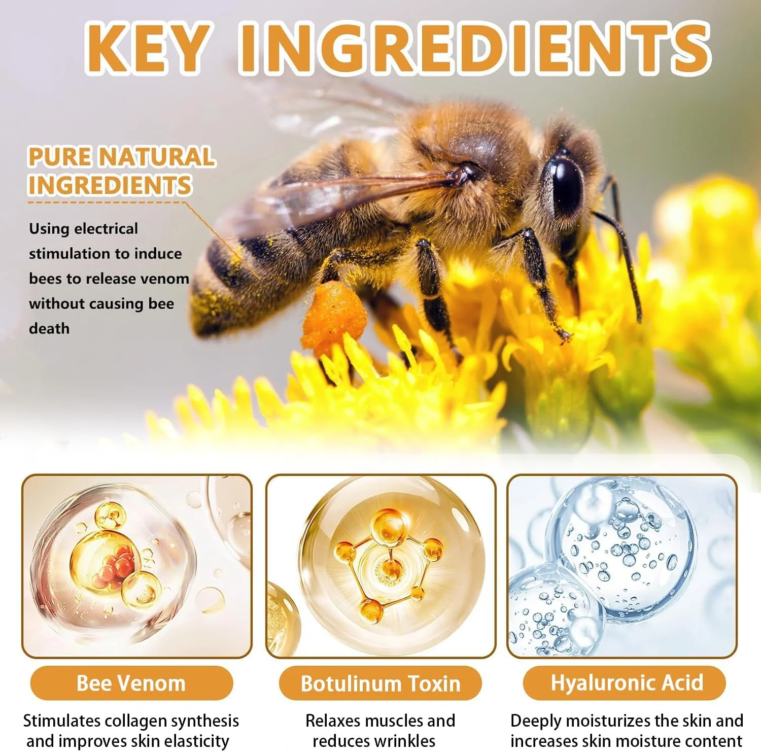 کرم زهر زنبور 3 عددی، کرم جدید ضد پیری زهر زنبور، سفت کننده و از بین برنده چین و چروک، بازیابی خاصیت ارتجاعی، مرطوب کننده عمیق برای انواع پوست