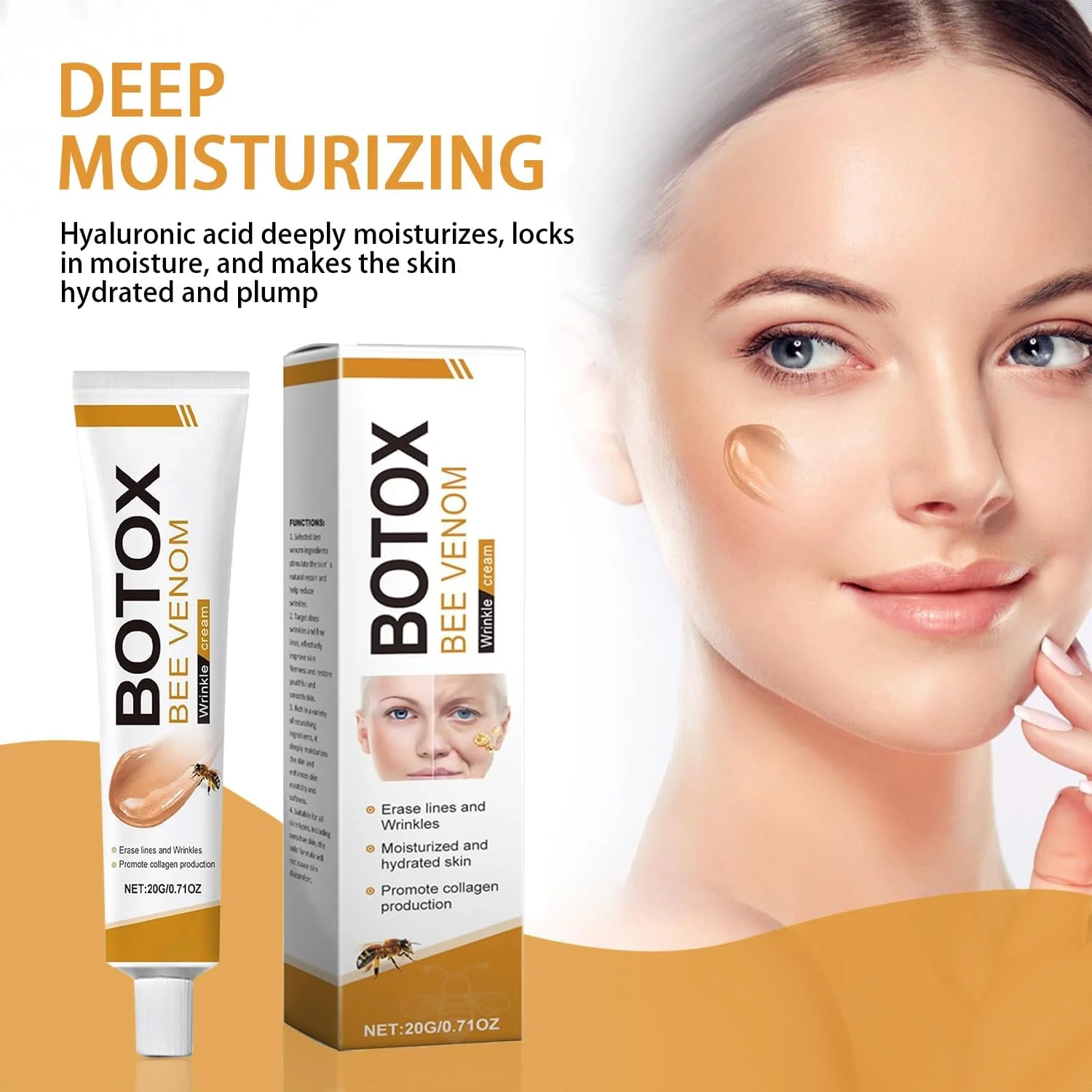 کرم زهر زنبور 3 عددی، کرم جدید ضد پیری زهر زنبور، سفت کننده و از بین برنده چین و چروک، بازیابی خاصیت ارتجاعی، مرطوب کننده عمیق برای انواع پوست