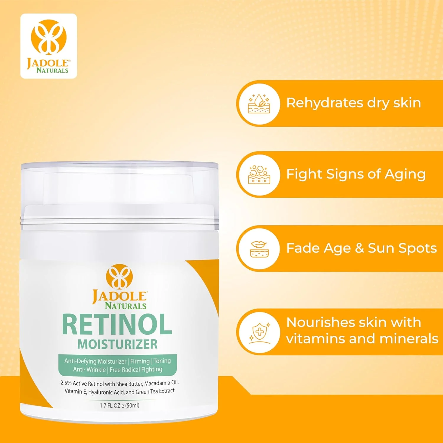 کرم مرطوب کننده رتینول نچرالز جادول - 50 میلی لیتر | برای سفت کردن پوست صورت و دور چشم، تقویت، ضد چروک، مبارزه با رادیکال های آزاد با اسید هیالورونیک، ویتامین E، ویتامین B5 | برای انواع پوست کرم مرطوب کننده رتینول نچرالز جادول - 50 میلی لیتر | برای سفت کردن پوست صورت و دور چشم، تقویت، ضد چروک، مبارزه با رادیکال های آزاد با اسید هیالورونیک، ویتامین E، ویتامین B5 | برای انواع پوست