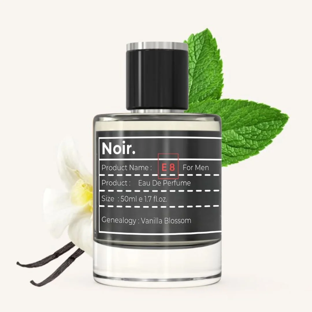 عطر مردانه نوآر E8 – ادو پرفیوم 50 میلی لیتر | رایحه های کهربا، وانیل، نرولی و رز | الهام گرفته از عشق، خجالت نکش | عطر لوکس ماندگار | ساخت ترکیه