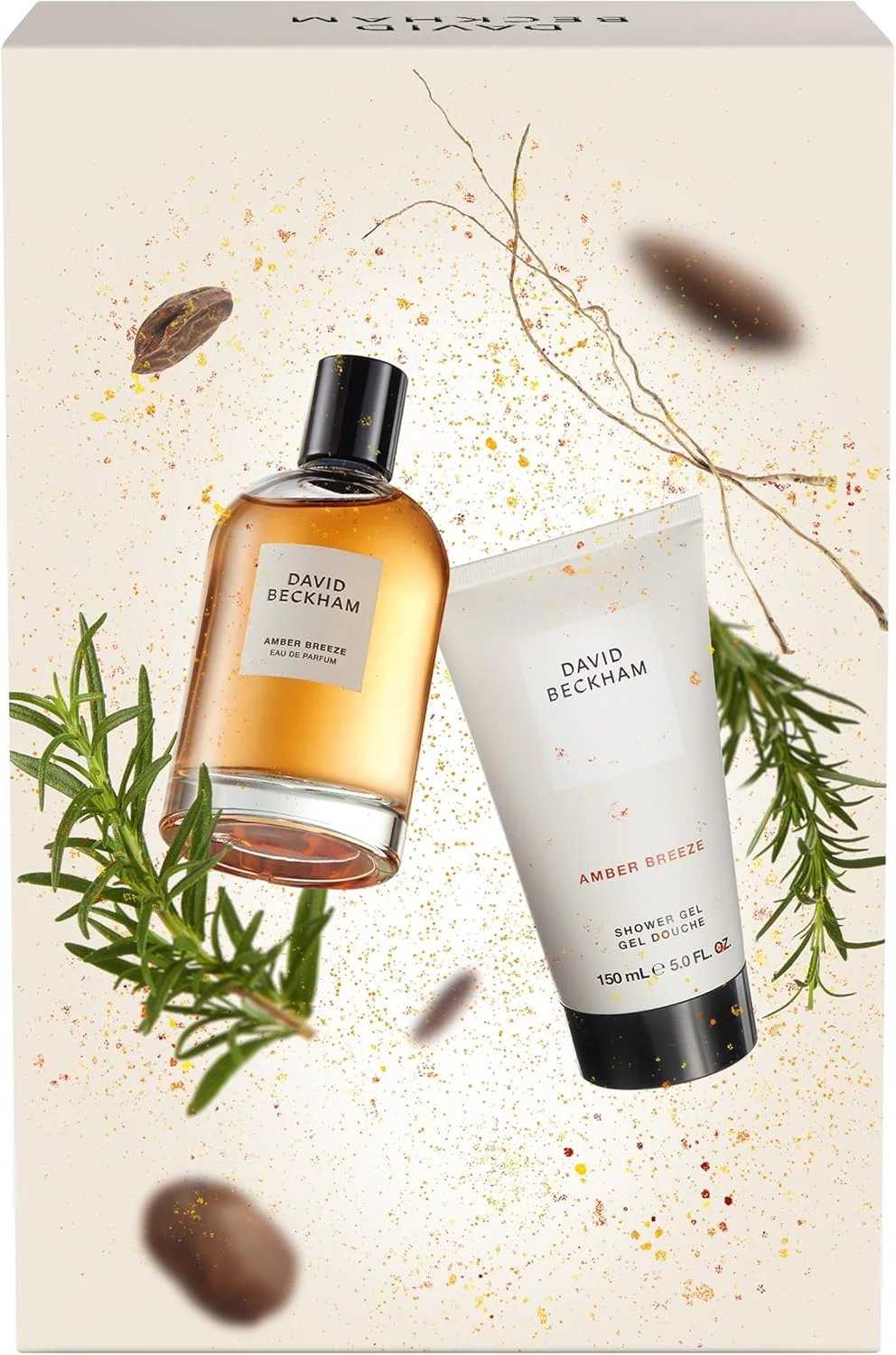 ست هدیه ادو پرفیوم و ژل دوش مردانه دیوید بکهام Amber Breeze، رایحه آروماتیک کهربایی، ۱۰۰ میلی لیتر و ۱۵۰ میلی لیتر
