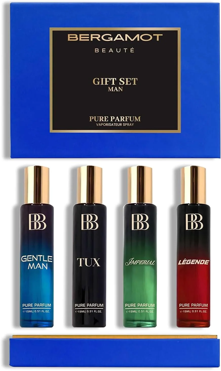 ست هدیه عطر خالص برگاموت بوته مردانه، بسته 4 عددی 15 میلی لیتری | جنتل من، تاکس، ایمپریال، لجند - 2 برابر ماندگاری بیشتر از ادو پرفیوم