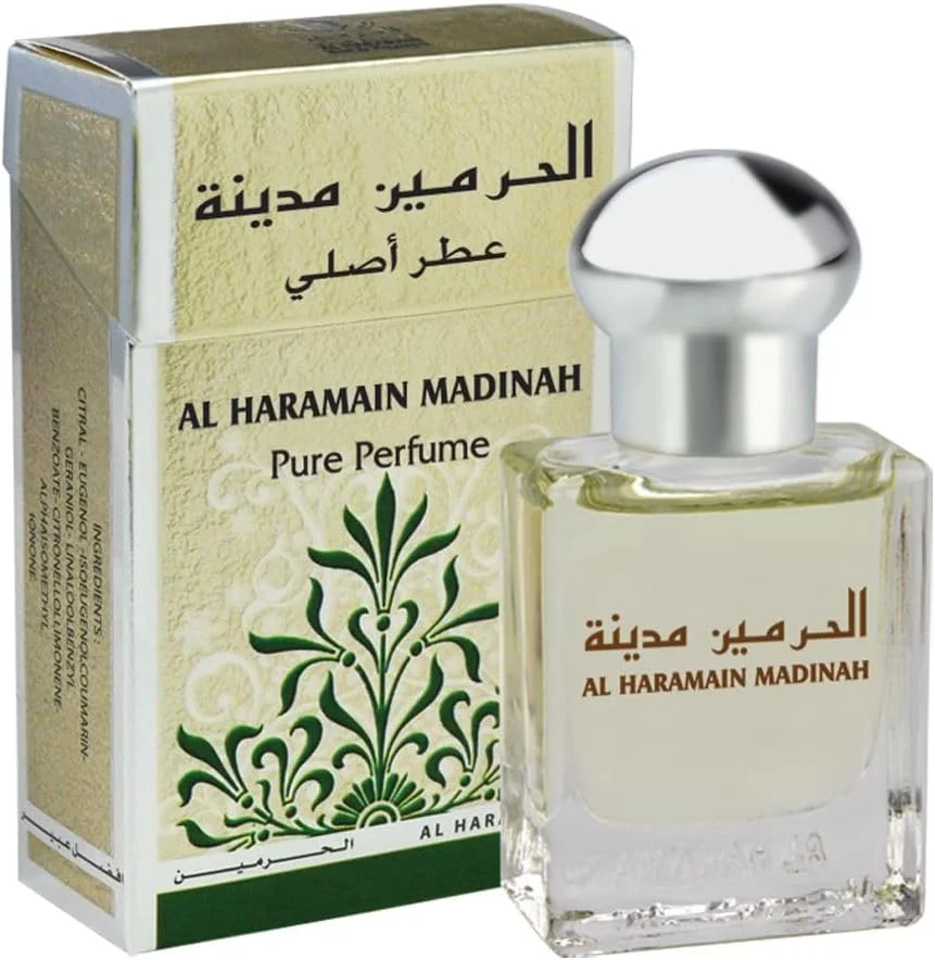 عطر روغنی خالص غیر الکلی حرمین مدینه ۱۵ میلی لیتر | رایحه گلی شرقی یونیسکس | عطر عربی لوکس ماندگار برای مردان و زنان
