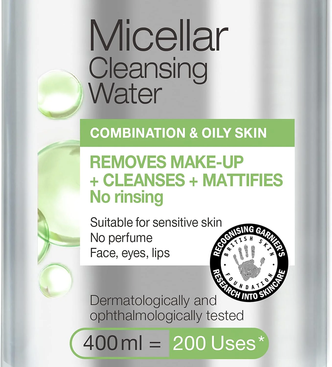 آب پاک کننده میسلار گارنیه مخصوص پوست مختلط، پاک کننده ملایم صورت و پاک کننده آرایش، بدون عطر، مورد تایید بنیاد پوست بریتانیا، قابل استفاده با پدهای سازگار با محیط زیست میسلار، 400 میلی لیتر