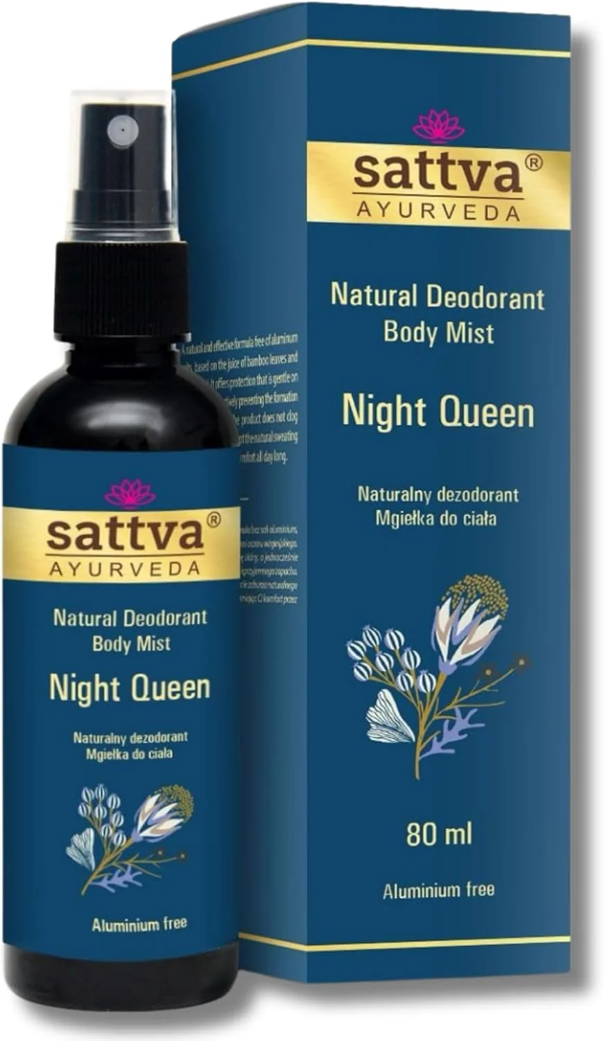 اسپری دئودورانت طبیعی زنانه Sattva Ayurveda Night Queen - بدون الکل، ملایم روی پوست، بدون آلومینیوم - رایحه ای فریبنده برای خانم ها - اسپری بدن با عصاره های گیاهی - دئودورانت برای خانم ها، 80 میلی لیتر